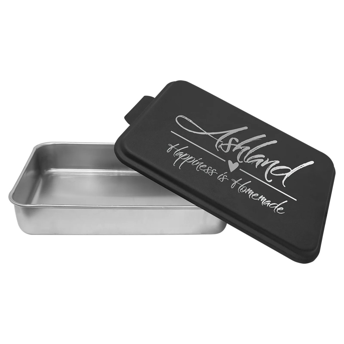 9" x 13" Aluminum Cake Pan with Black Lid - Open view