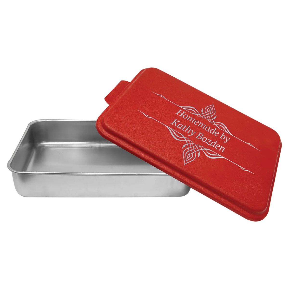 9" x 13" Aluminum Cake Pan with Red Lid - Open view