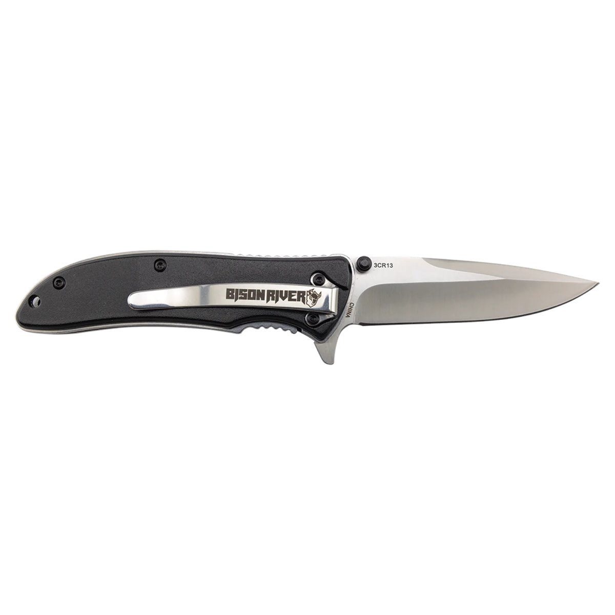 Bison River 4 1/4" Black Everyday Carry Knife - Open 2 view