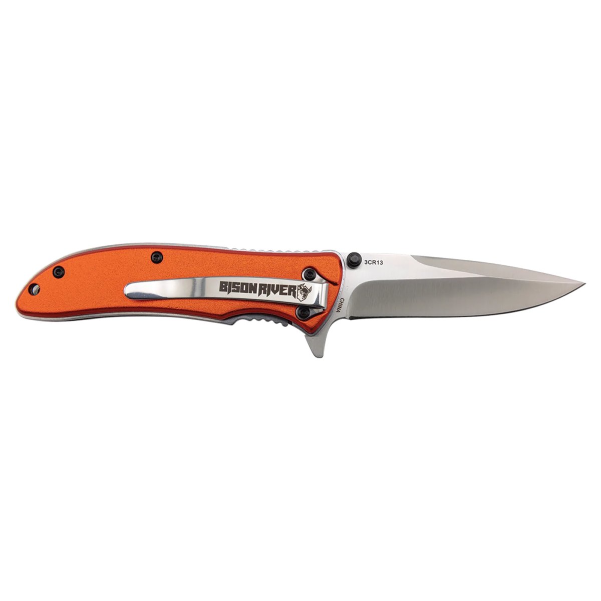 Bison River 4 1/4" Orange Everyday Carry Knife - Open 2 view