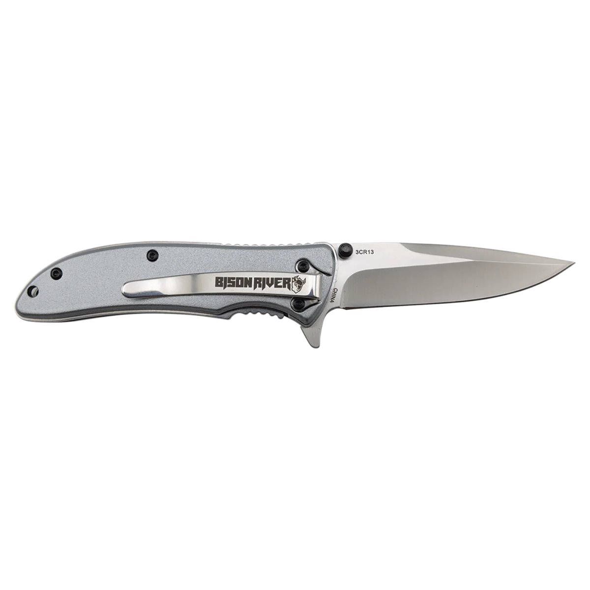 Bison River 4 1/4" Gray Everyday Carry Knife - Open 2 view