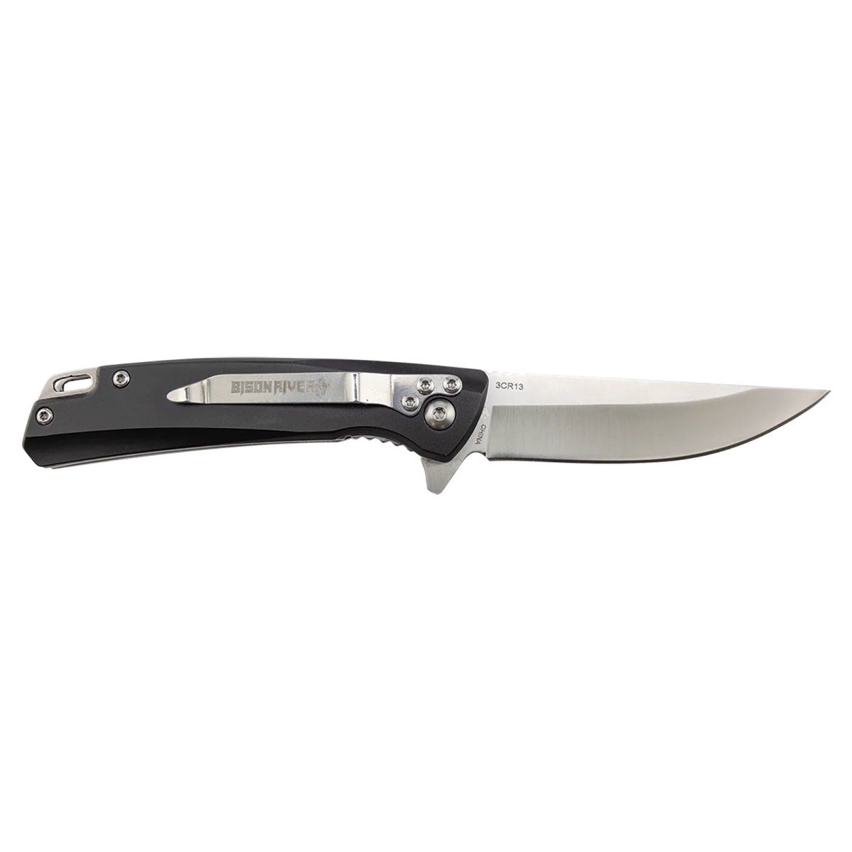 Bison River 4" Black Everyday Carry Knife with Ball Bearing Open Mechanism - Open 2 view