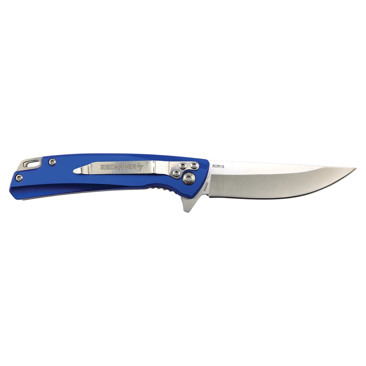 Bison River 4" Blue Everyday Carry Knife with Ball Bearing Open Mechanism - Open 2 view