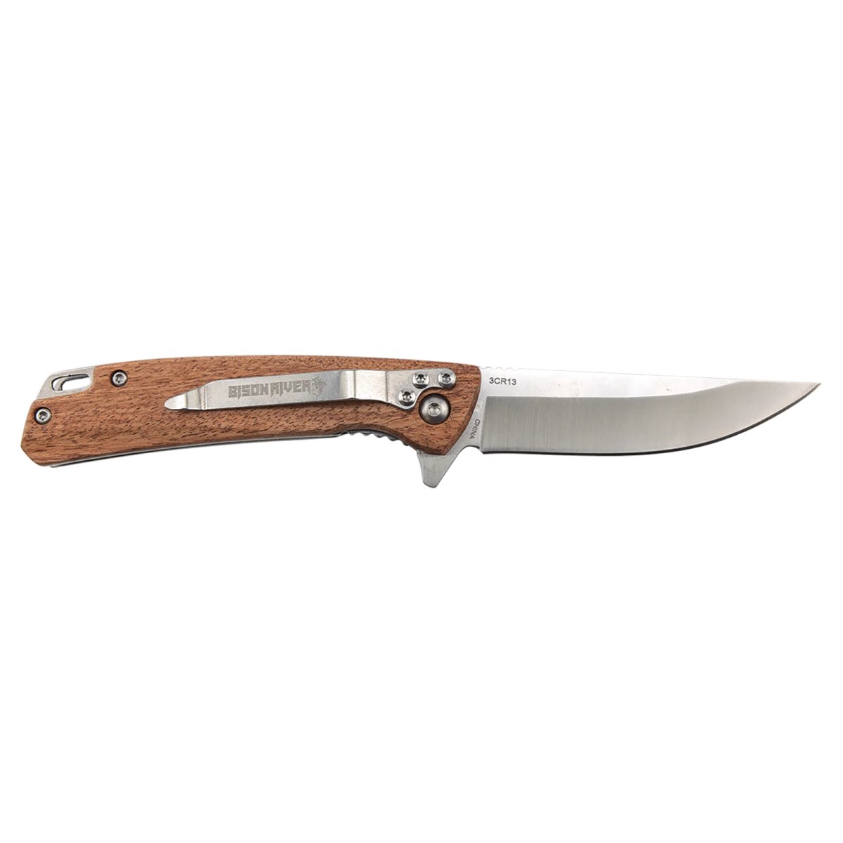 Bison River 4" Wood Everyday Carry Knife with Ball Bearing Open Mechanism - Open 2 view