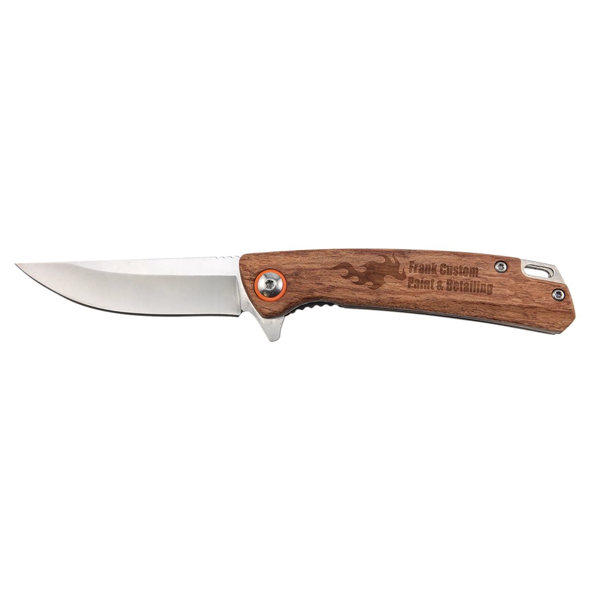 Bison River 4" Wood Everyday Carry Knife with Ball Bearing Open Mechanism - Open view