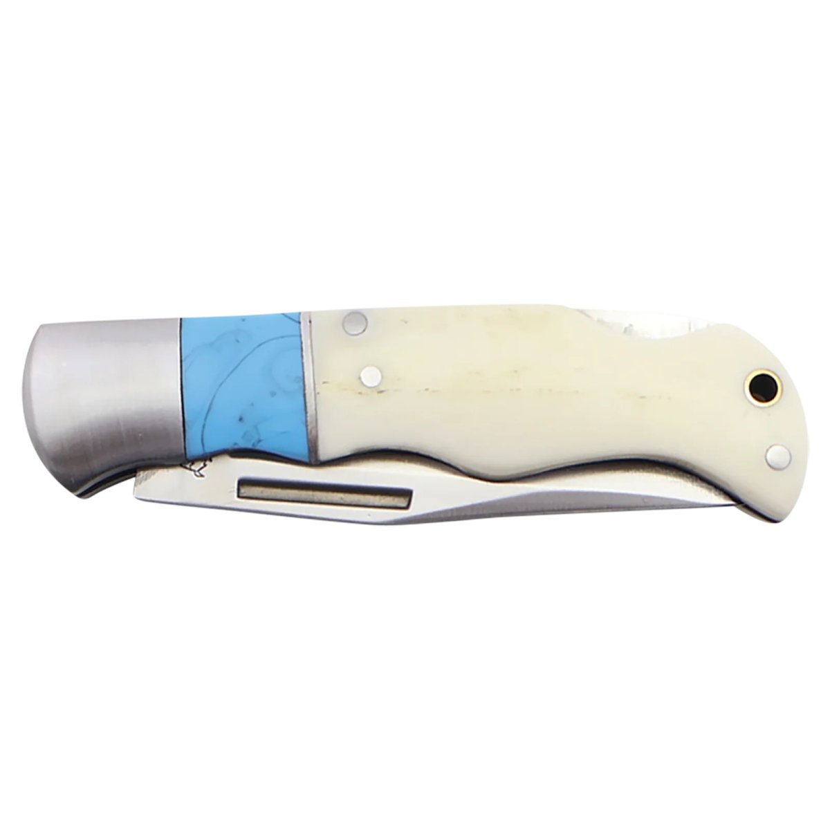 Bison River 3 1/2" Blue/Bone Folding Knife - Side view