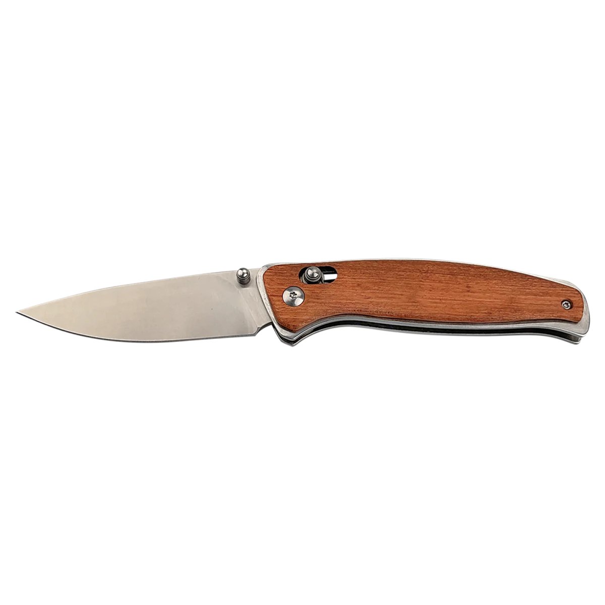 Bison River 4 1/2" Wood Button Lock Folding Knife - Open 2 view