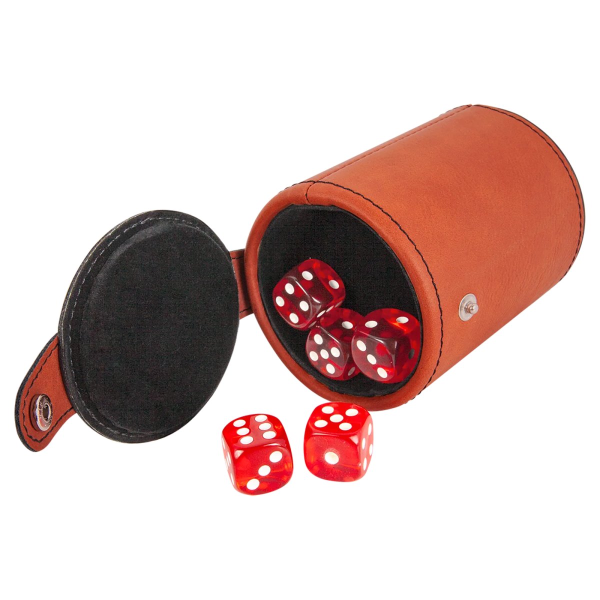 Rawhide Engraved Faux Leather Dice Cup with 5 Dice - Open view