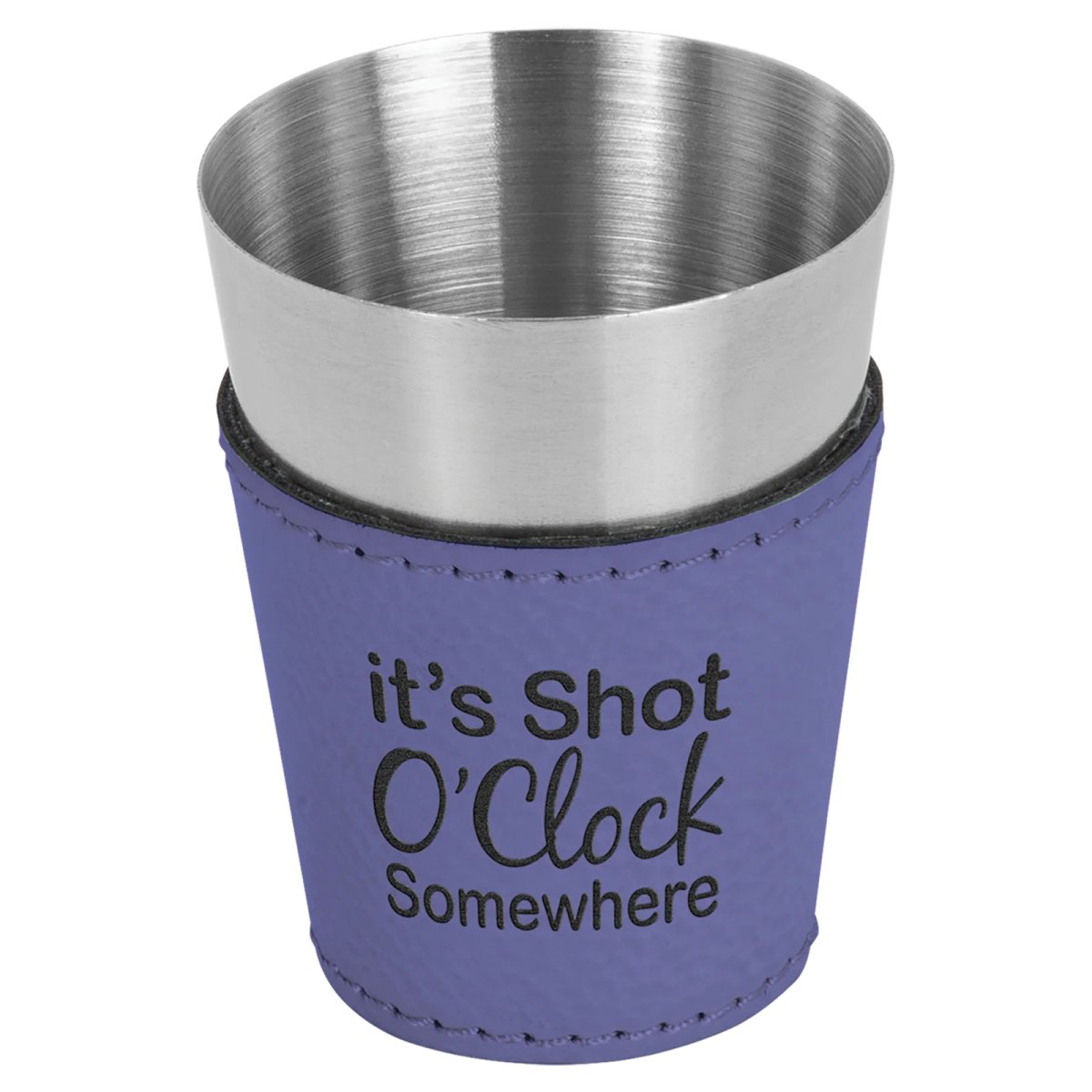 2 oz. Purple Engraved Faux Leather & Stainless Steel Shot Glass - Angle view