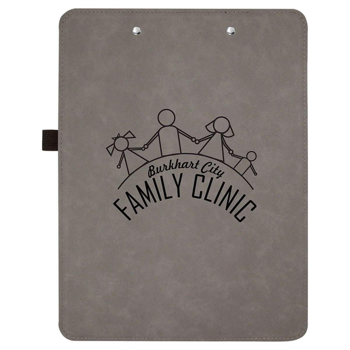 9" x 12 1/2" Gray Engraved Faux Leather Clipboard - Back view