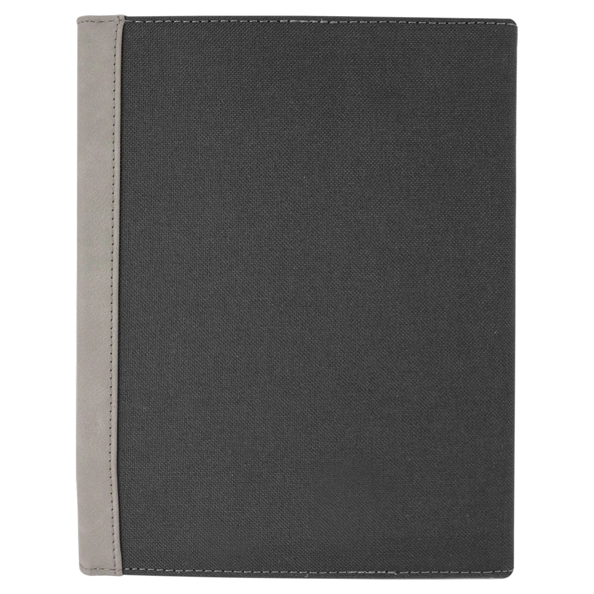 7" x 9" Gray Engraved Faux Leather / Black Canvas Portfolio with Notepad - Back view