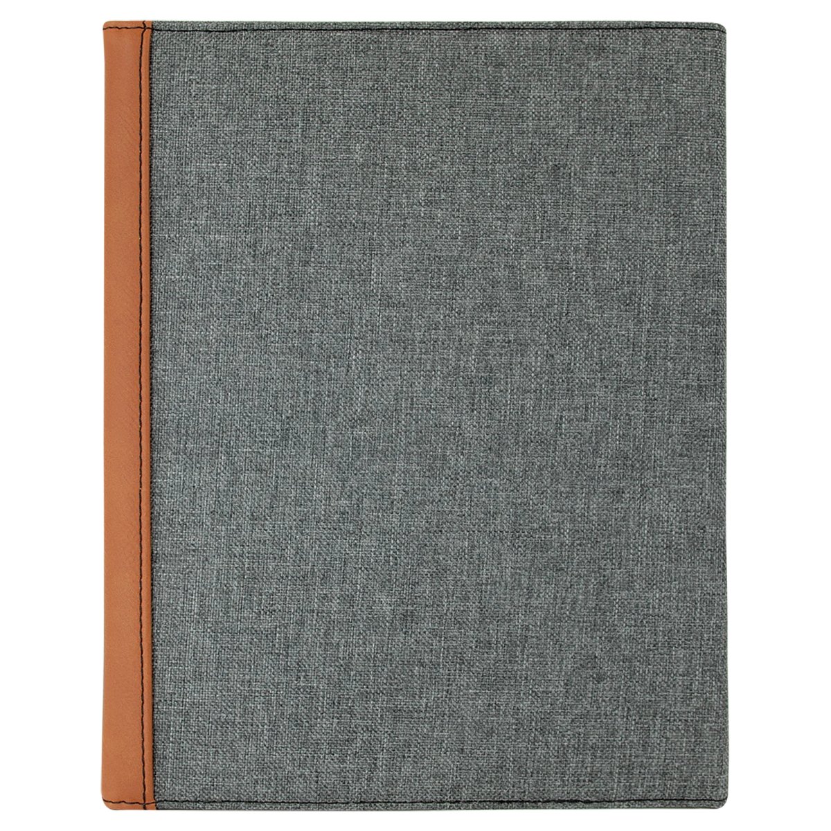 7" x 9" Rawhide Engraved Faux Leather / Gray Canvas Portfolio with Notepad - Back view