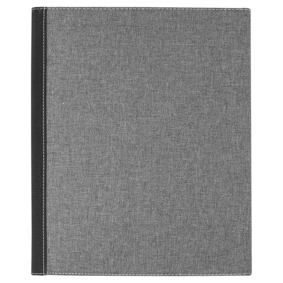 9 1/2"x12" Black/Silver Engraved Faux Leather / Gray Canvas Portfolio w/Notepad - Back view