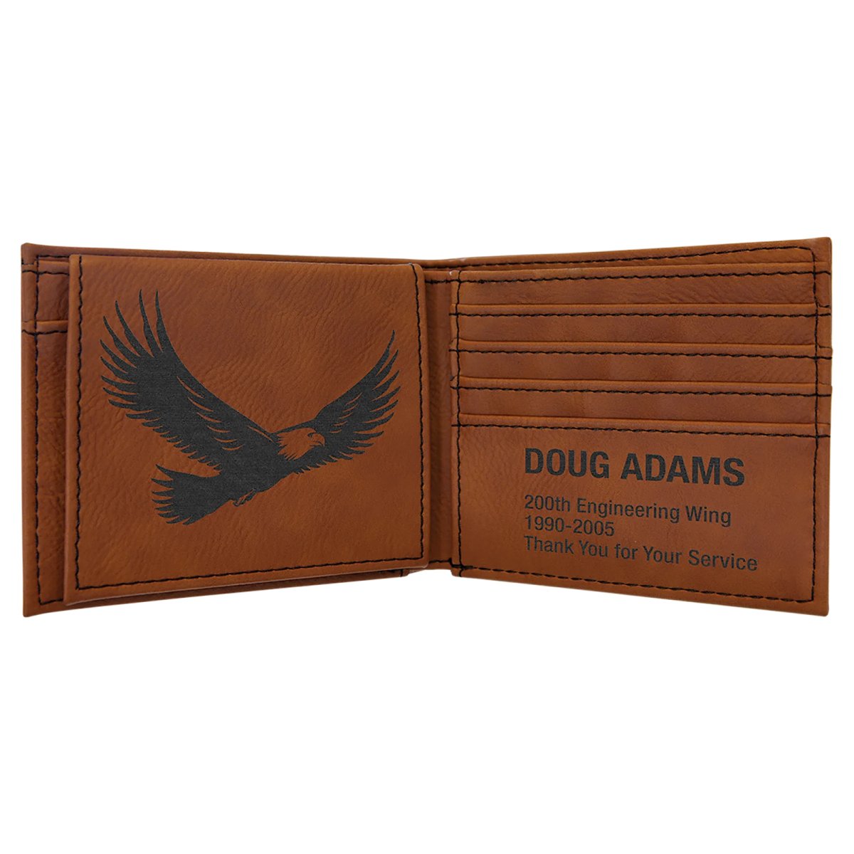 Rawhide Engraved Faux Leather Bi-Fold Wallet w/Flip  ID Display - Open view