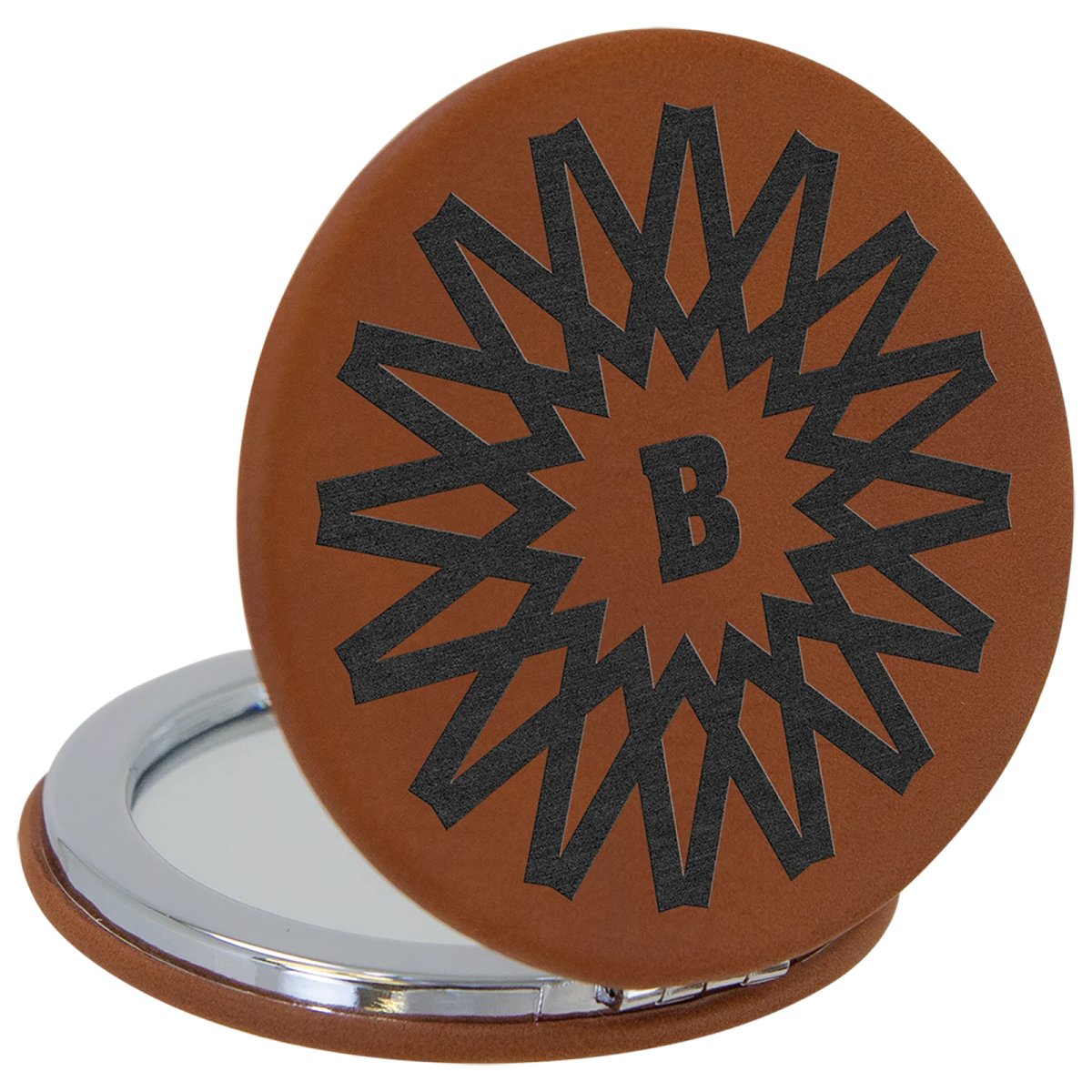 2 1/2" Rawhide Engraved Faux Leather Compact Mirror - Open view