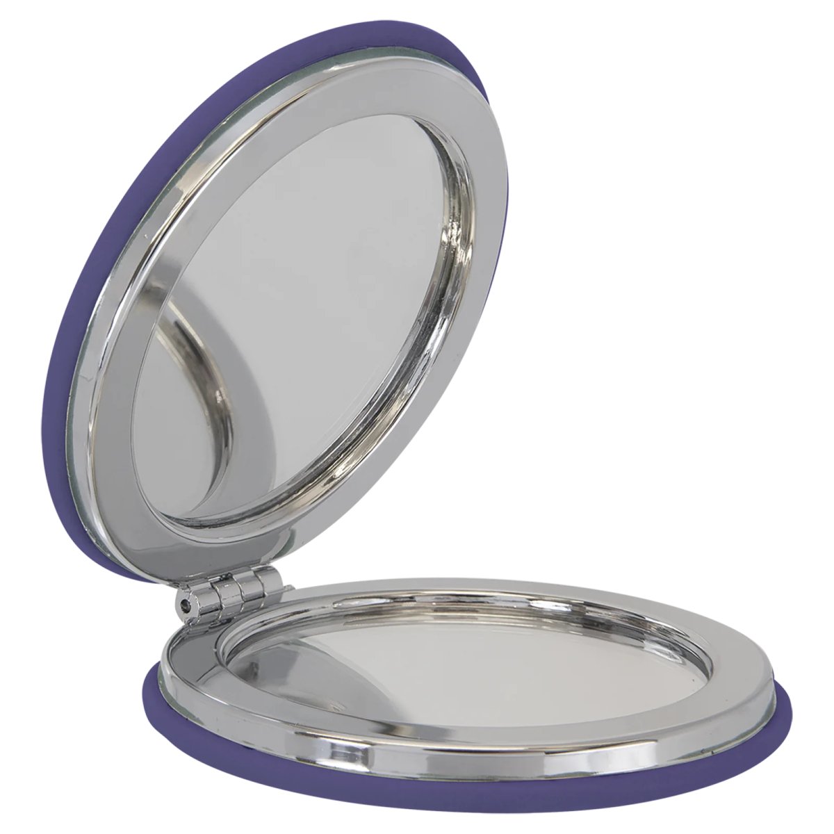 2 1/2" Purple Engraved Faux Leather Compact Mirror - Open view