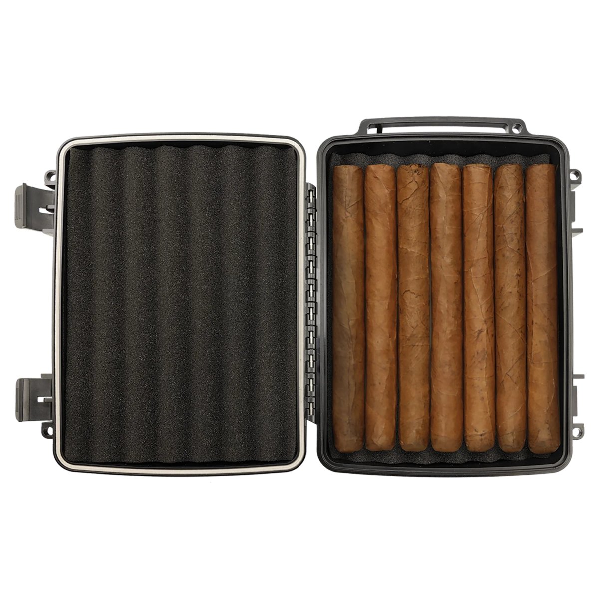Travel Cigar Case - Engraved Faux Leather, Creekside Collection, Dark Brown - Open view