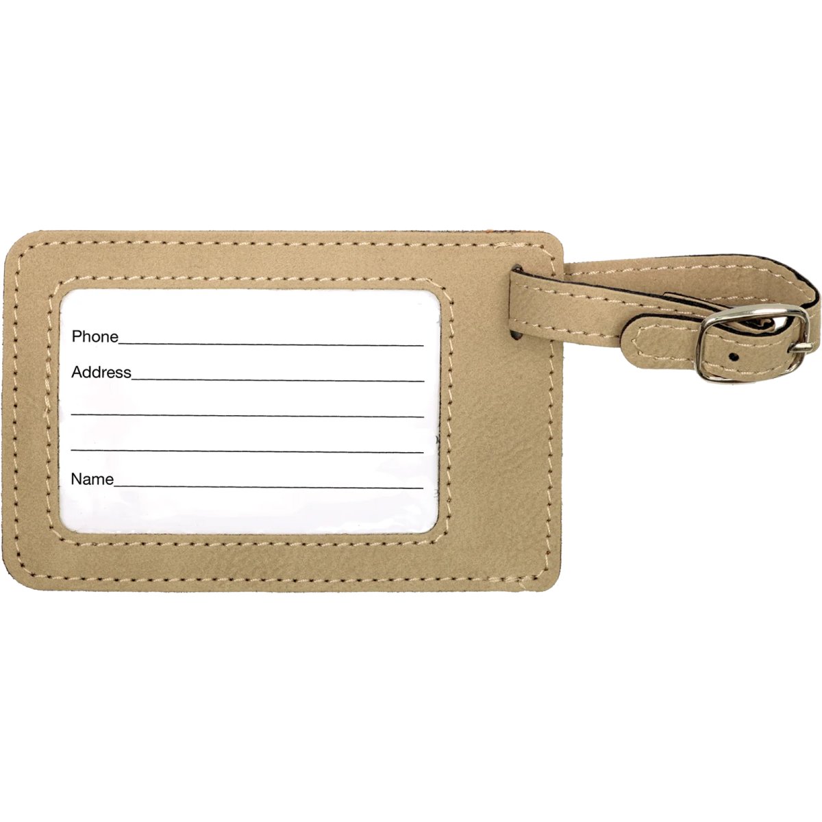 4 1/4" x 2 3/4" Light Brown Engraved Faux Leather Luggage Tag - Back view