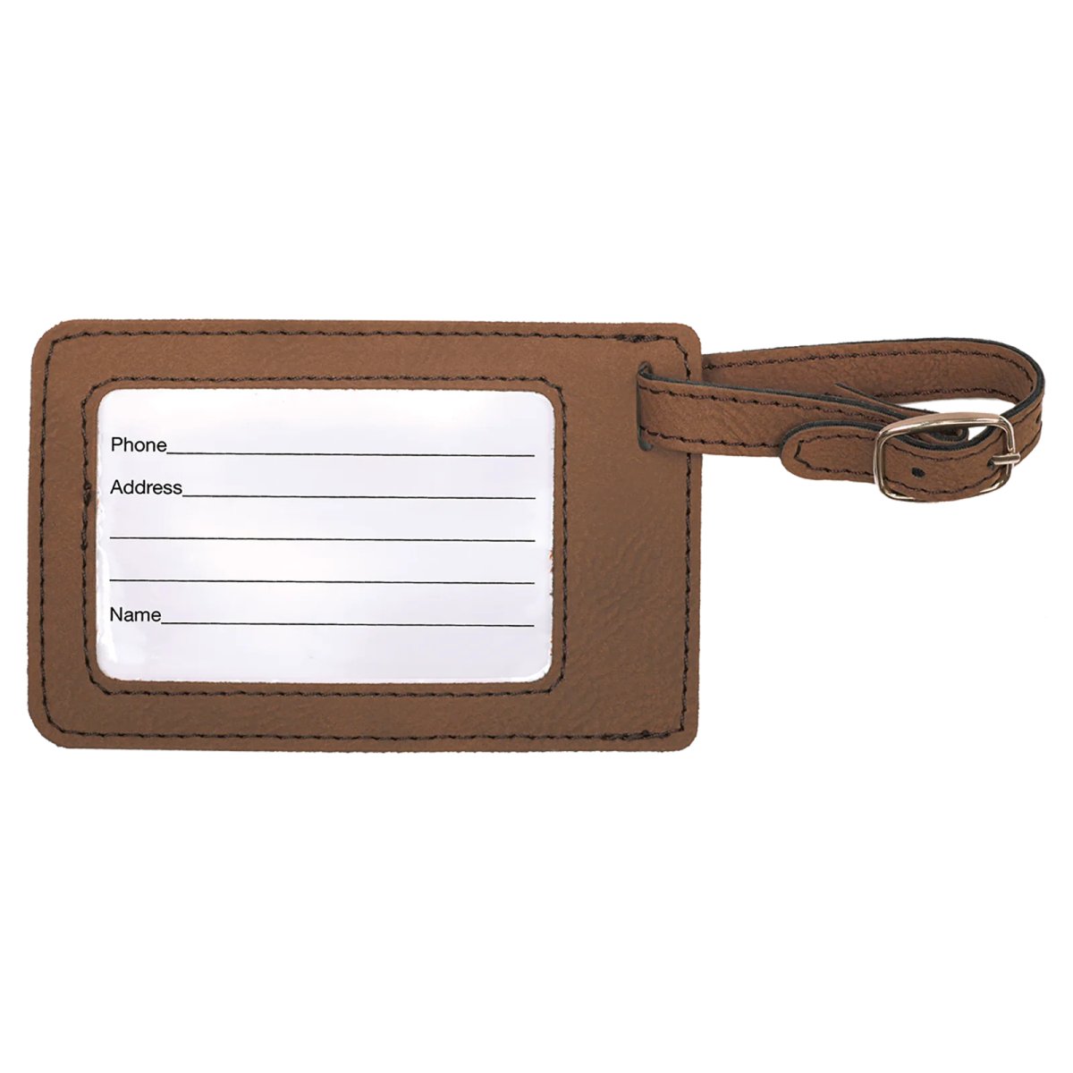 4 1/4" x 2 3/4" Dark Brown Engraved Faux Leather Luggage Tag - Back view