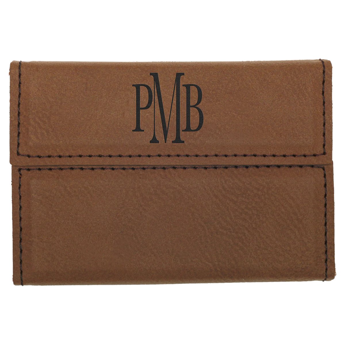 3 3/4" x 2 3/4" Dark Brown Engraved Faux Leather Hard Business Card Holder - Back view