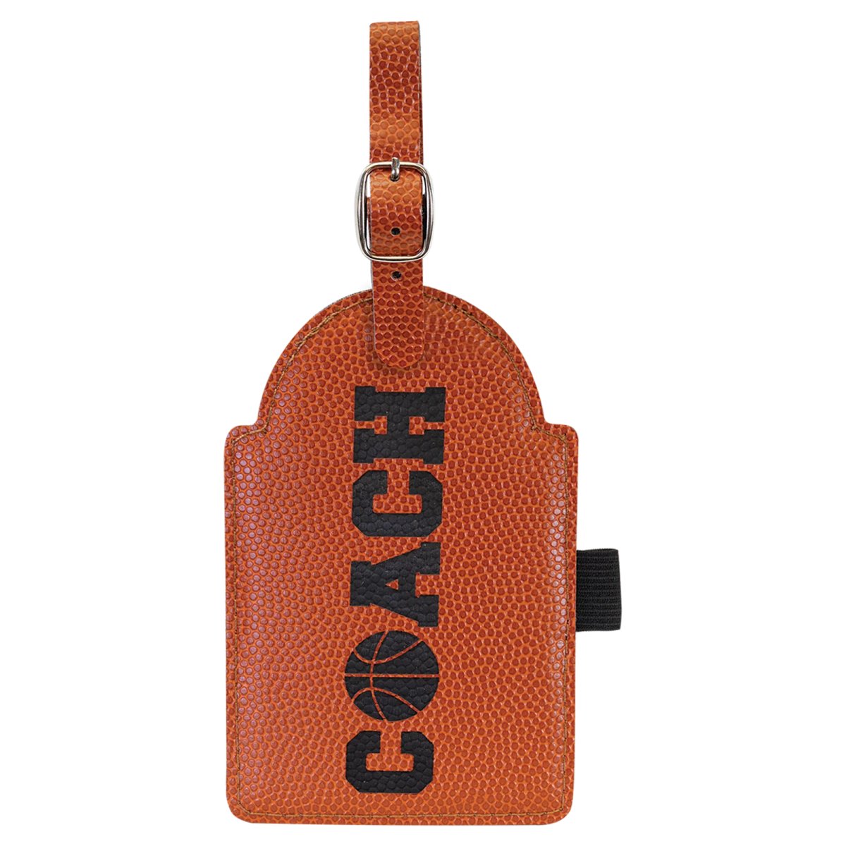 5" x 3 1/4" Basketball Engraved Faux Leather Golf Bag Tag with 3 Wooden Tees - Back view