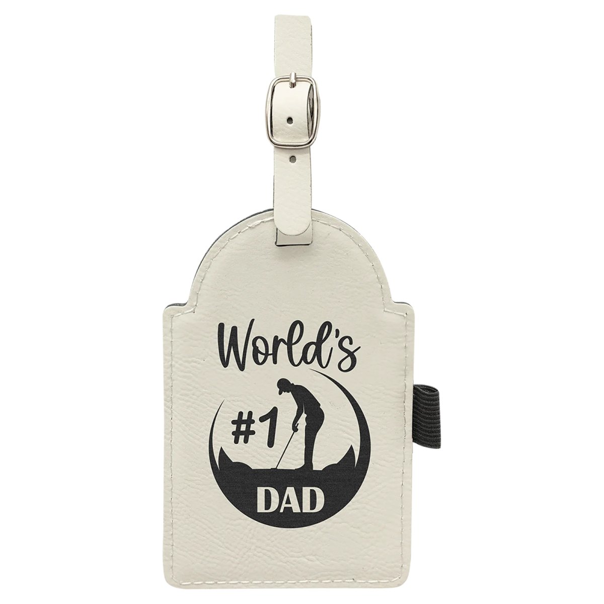 5" x 3 1/4" White Engraved Faux Leather Golf Bag Tag with 3 Wooden Tees - Back view