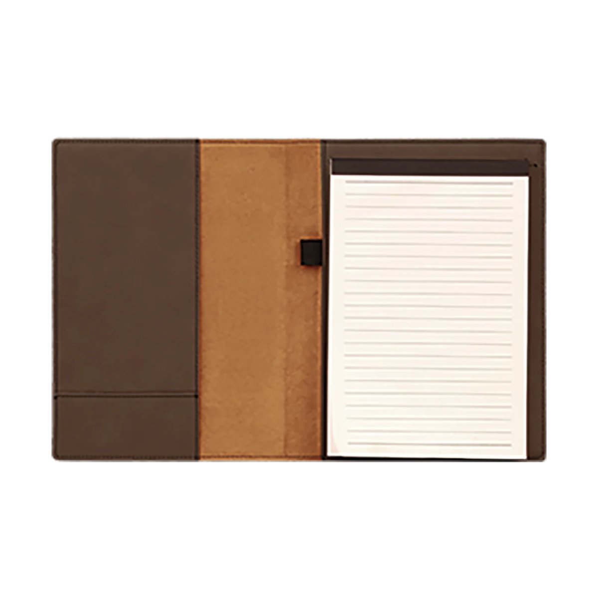7" x 9" Dark Brown Engraved Faux Leather Small Portfolio with Notepad - Open view