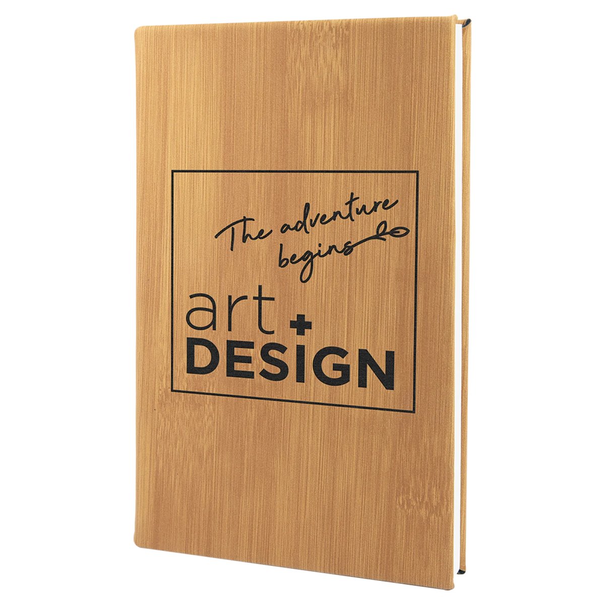 5 1/4" x 8 1/4" Bamboo Engraved Faux Leather Sketch Book with Unlined Notepad - Angle view