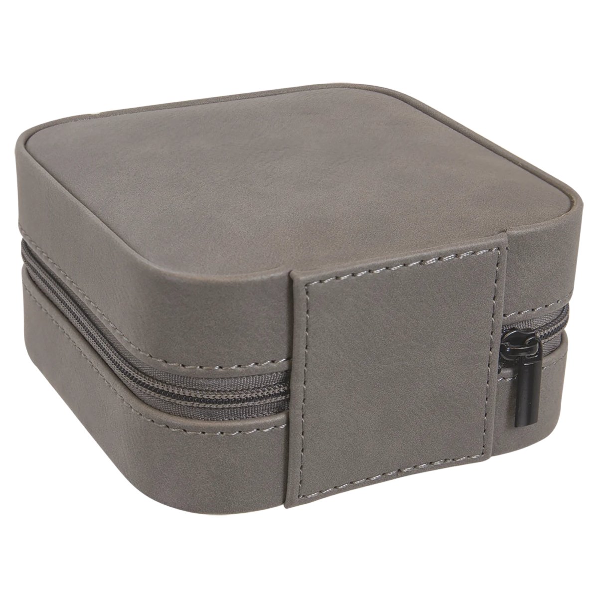 4" X 4" Gray Engraved Faux Leather Travel Jewelry Box with Tan Lining - Back view