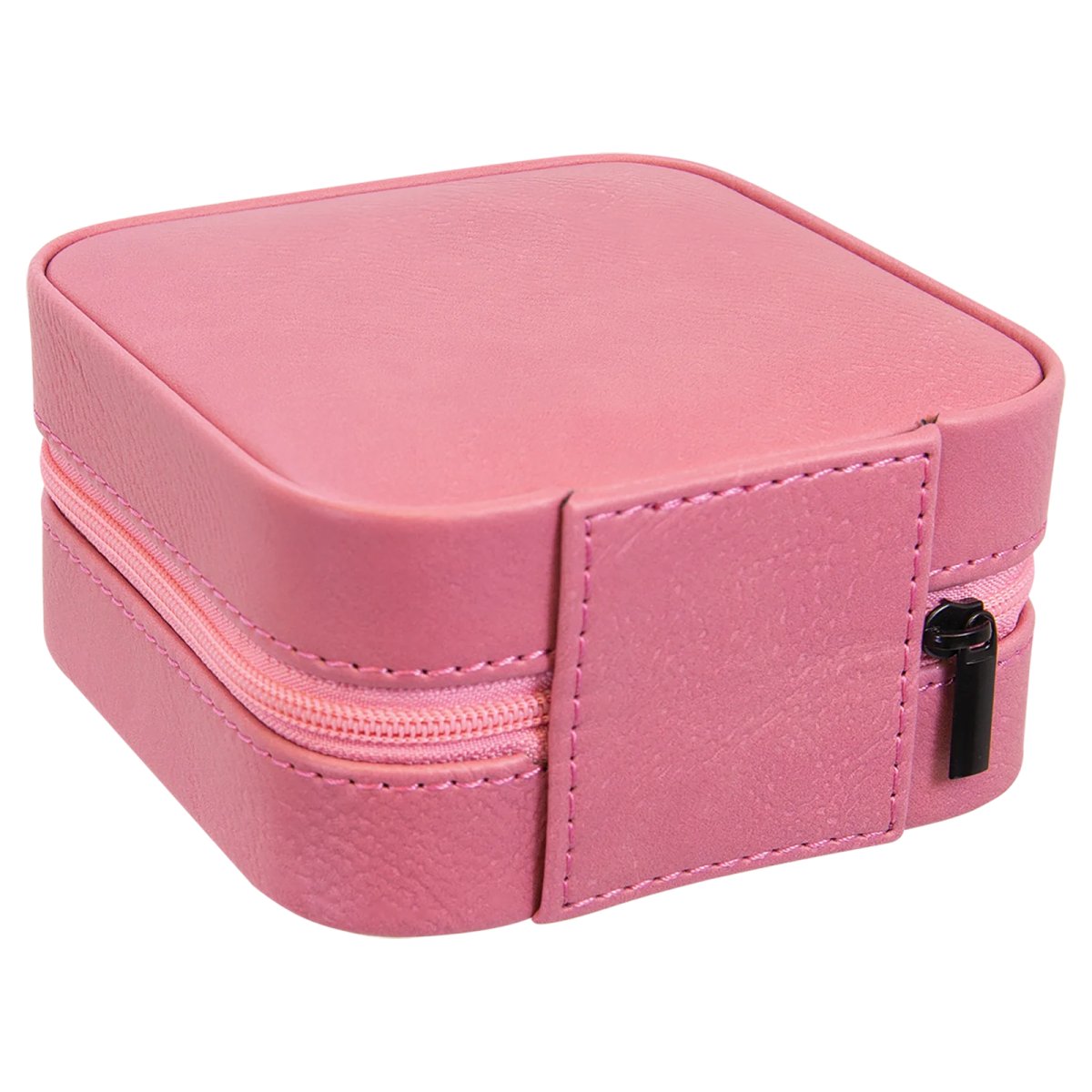 4" X 4" Pink Engraved Faux Leather Travel Jewelry Box with Tan Lining - Back view