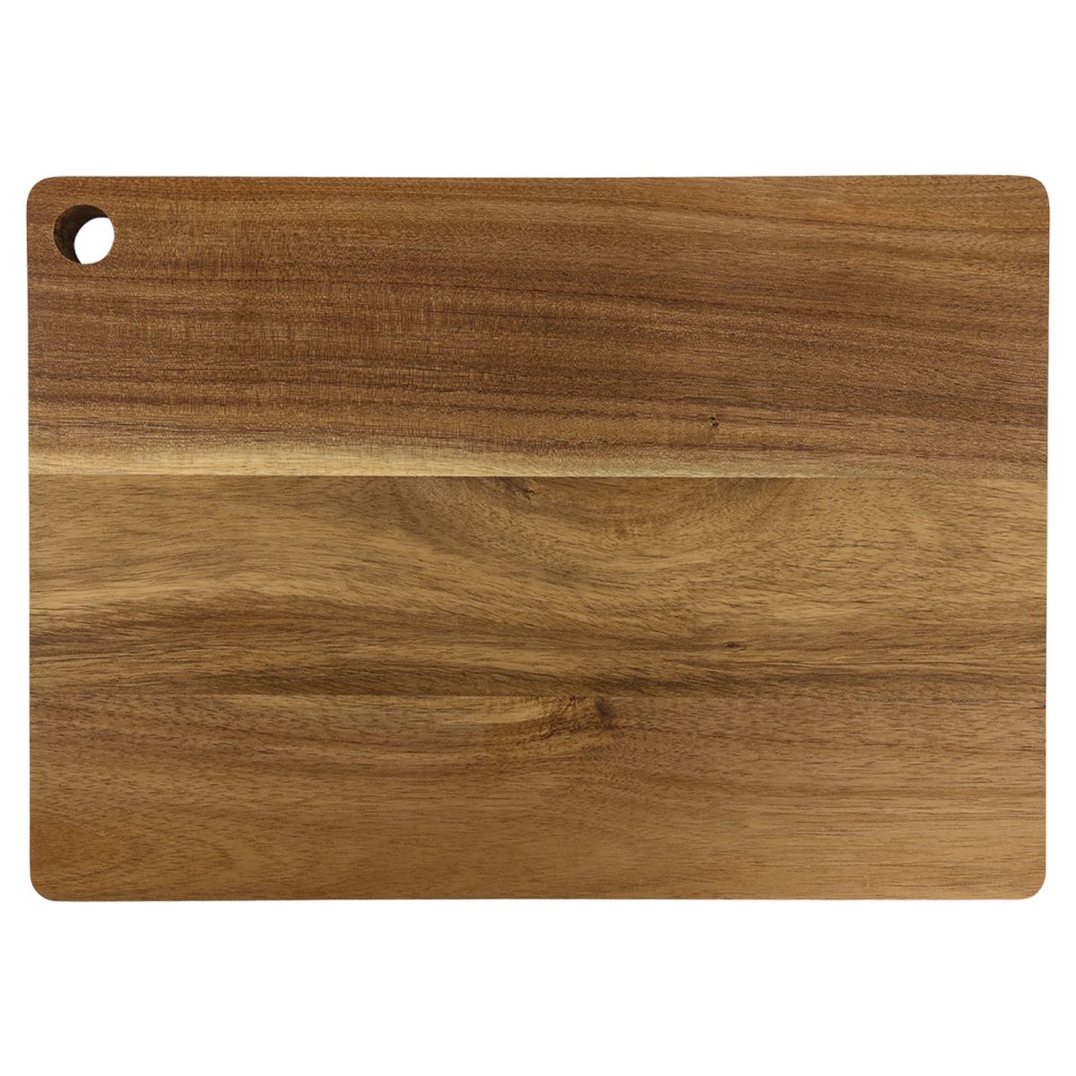 13 3/4" x 9 3/4" Acacia Cutting Board with Drip Ring and Corner Hole - Back view