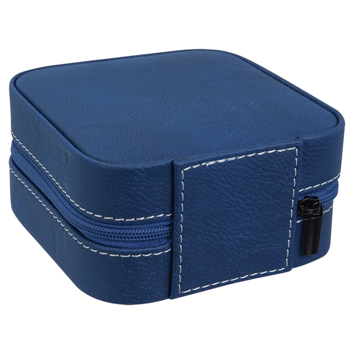 4" X 4" Blue/Silver Engraved Faux Leather Travel Jewelry Box with Black Lining - Back view