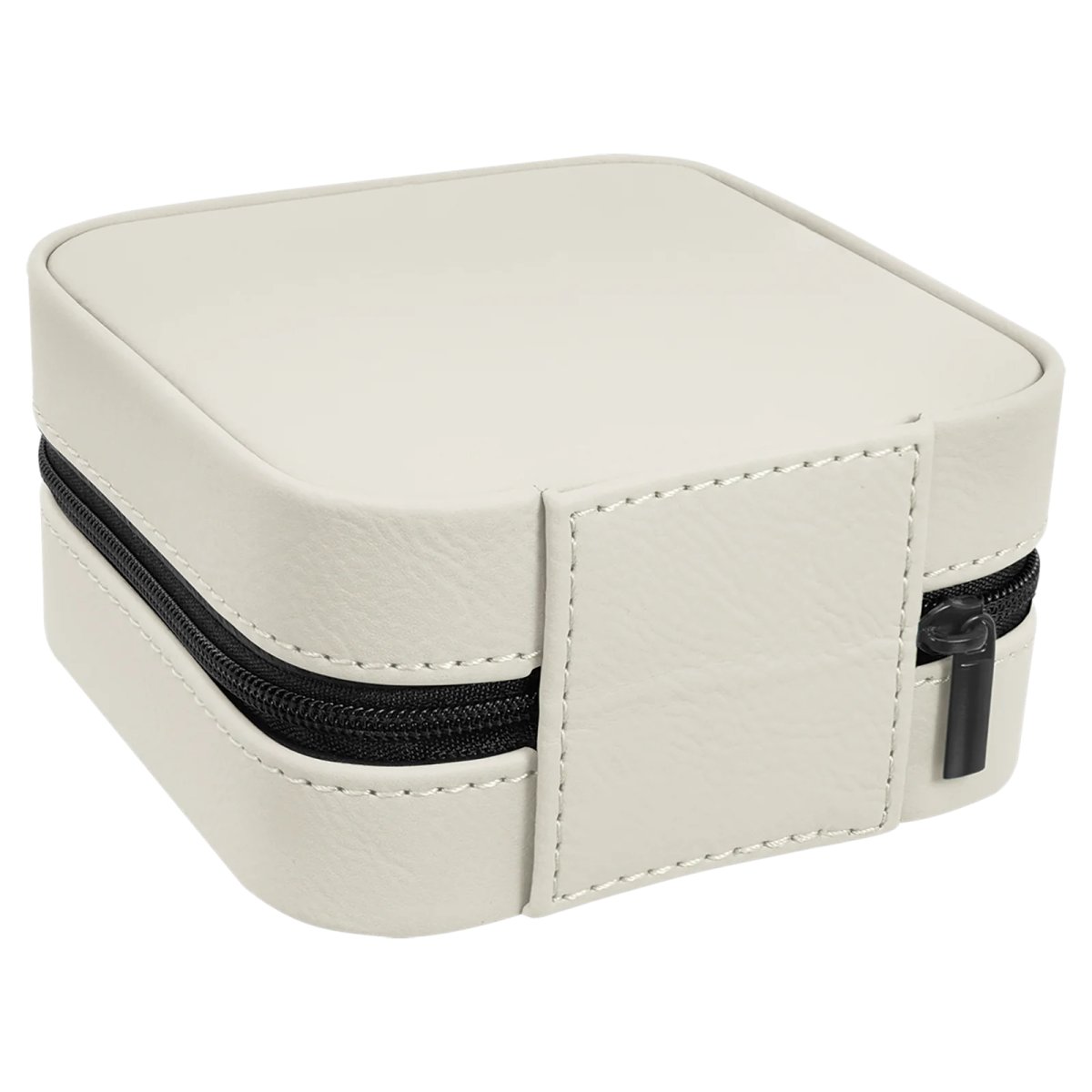 4" X 4" White/Black Engraved Faux Leather Travel Jewelry Box with Black Lining - Back view