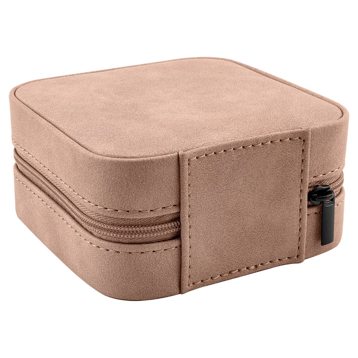 Travel Jewelry Box - Engraved Faux Leather, Creekside Collection, 4" x 4", Blush - Back view