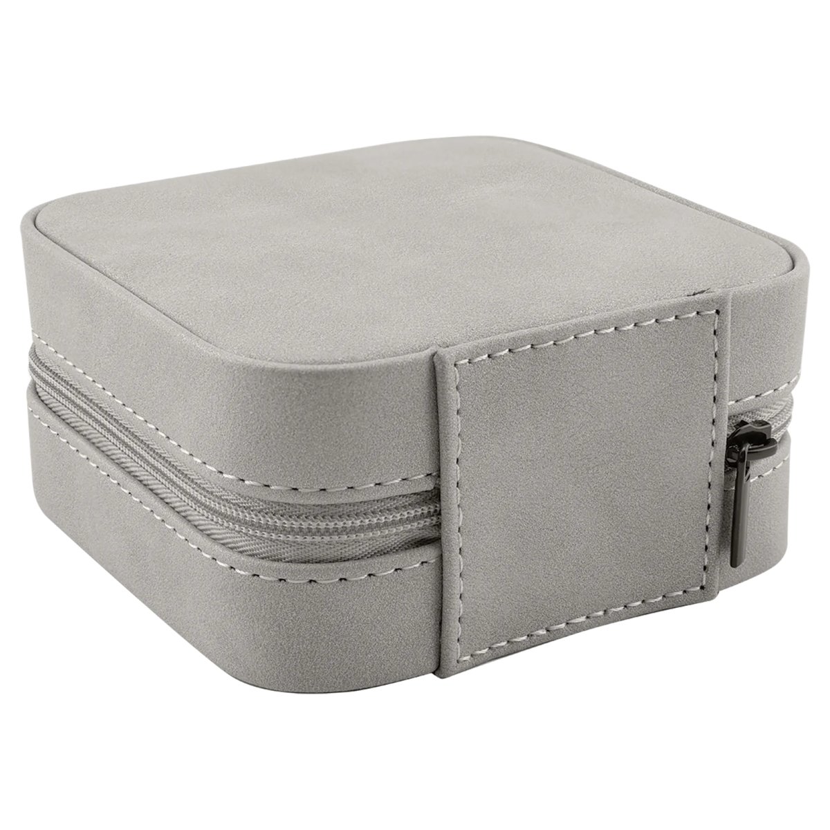 Travel Jewelry Box - Engraved Faux Leather, Creekside Collection, 4" x 4", Light Gray - Back view