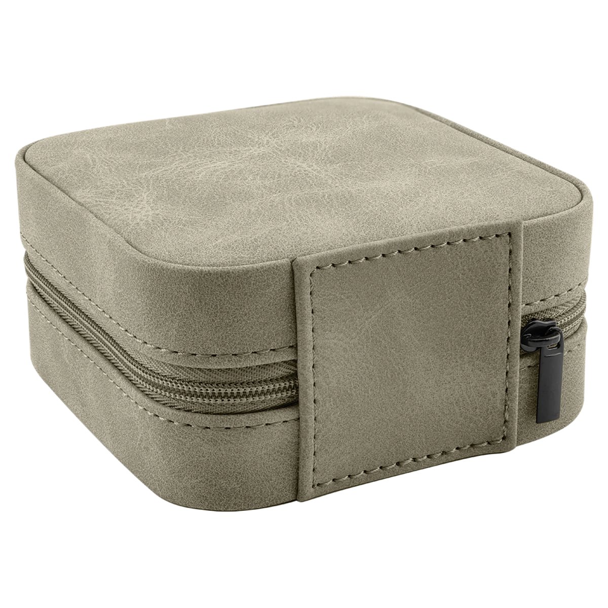 Travel Jewelry Box - Engraved Faux Leather, Creekside Collection, 4" x 4", Light Green - Back view