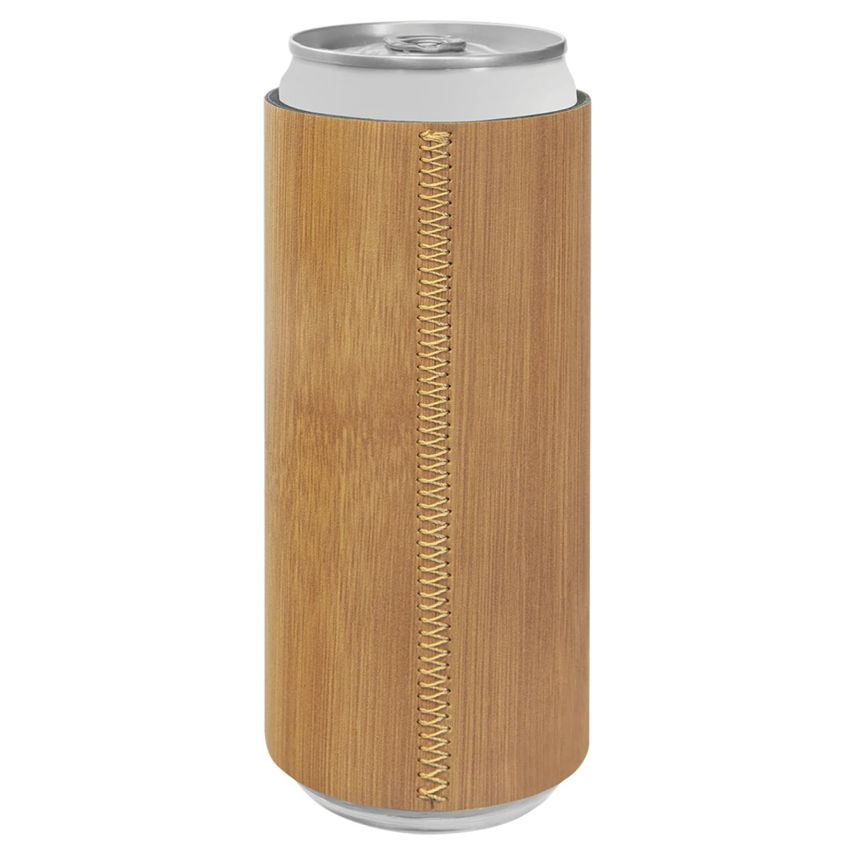 Bamboo Engraved Faux Leather Slim Beverage Holder - Back view