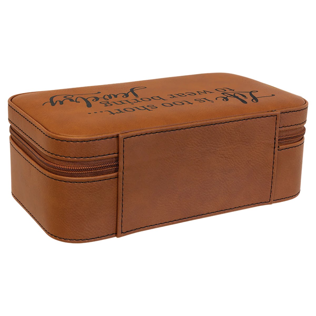 7 1/2" X 4 1/2" Rawhide Engraved Faux Leather Jewelry Box - Back view