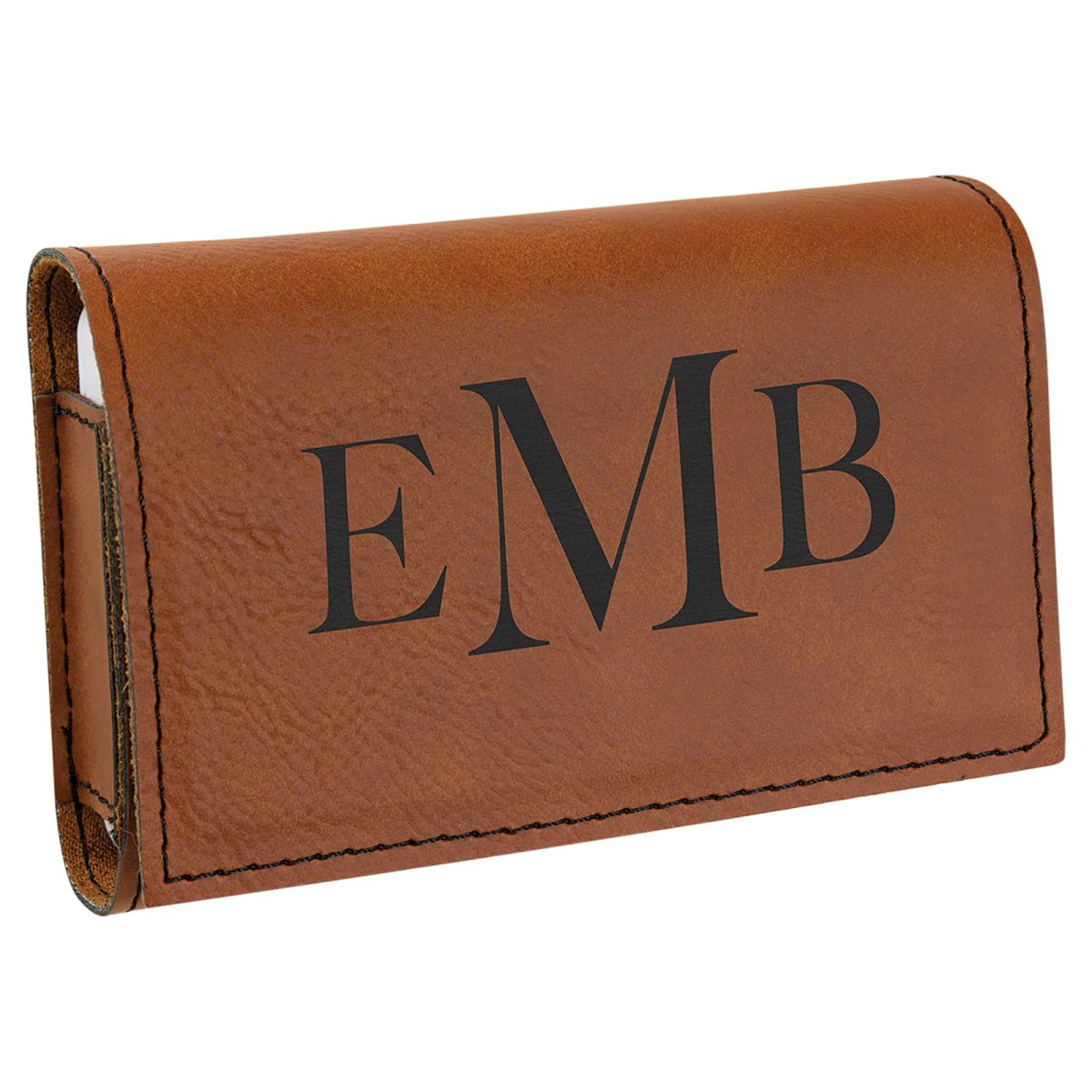 4 3/4" x 3 1/8" Rawhide Engraved Faux Leather  Pill Box - Angle view