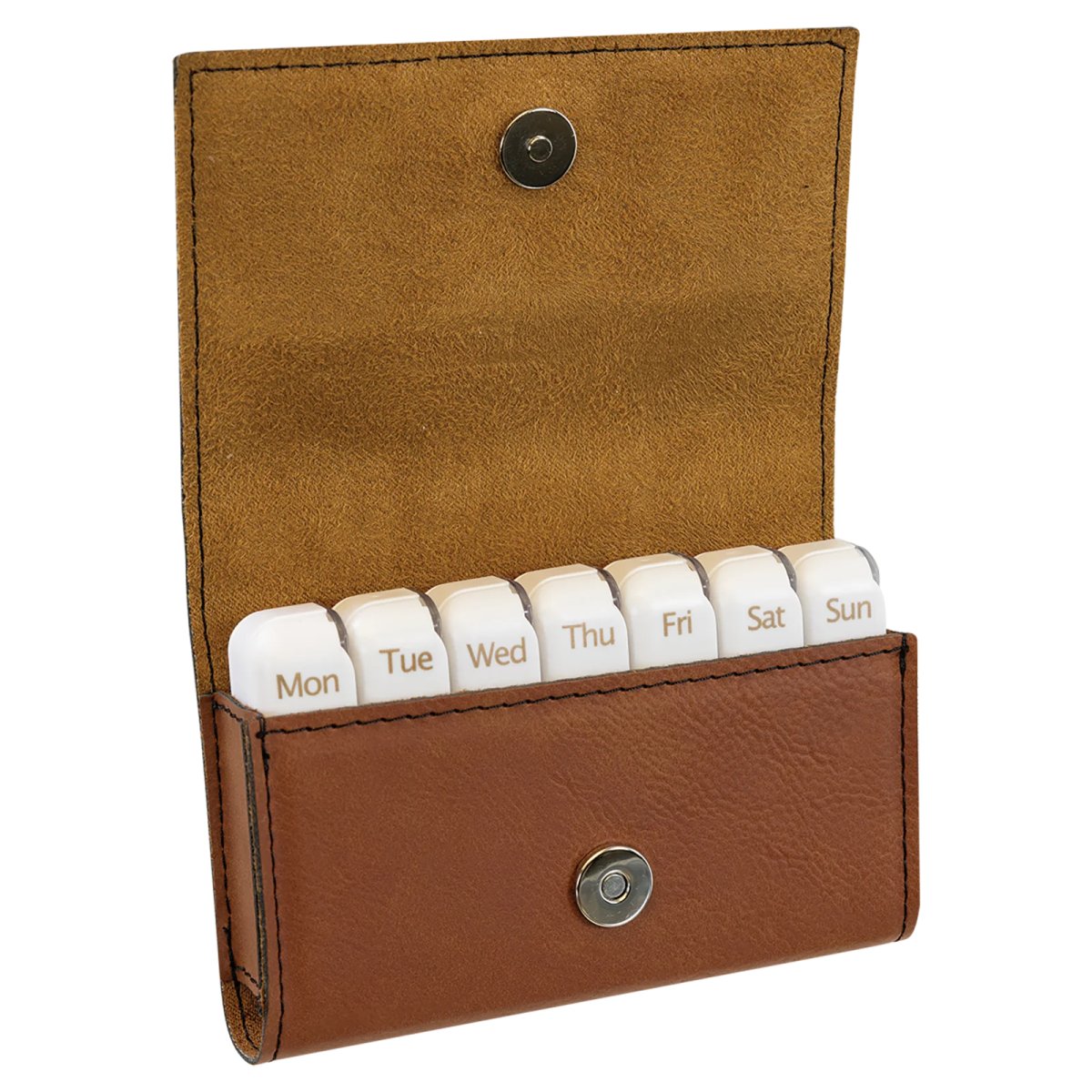 4 3/4" x 3 1/8" Rawhide Engraved Faux Leather  Pill Box - Open view