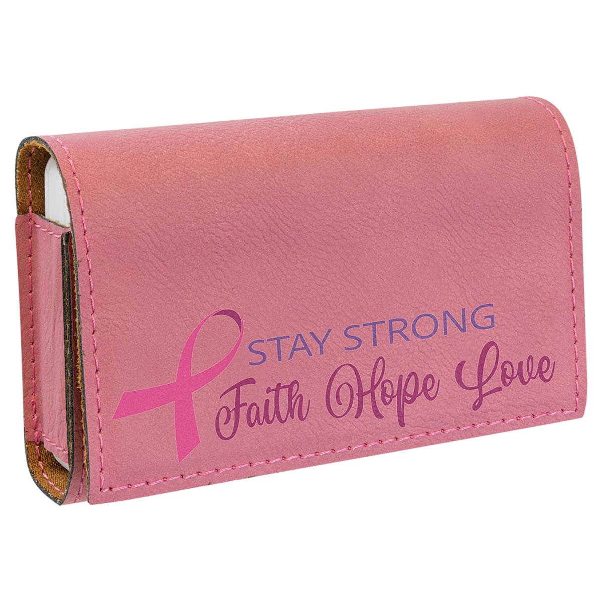 4 3/4" x 3 1/8" Pink Engraved Faux Leather  Pill Box - Angle 2 view