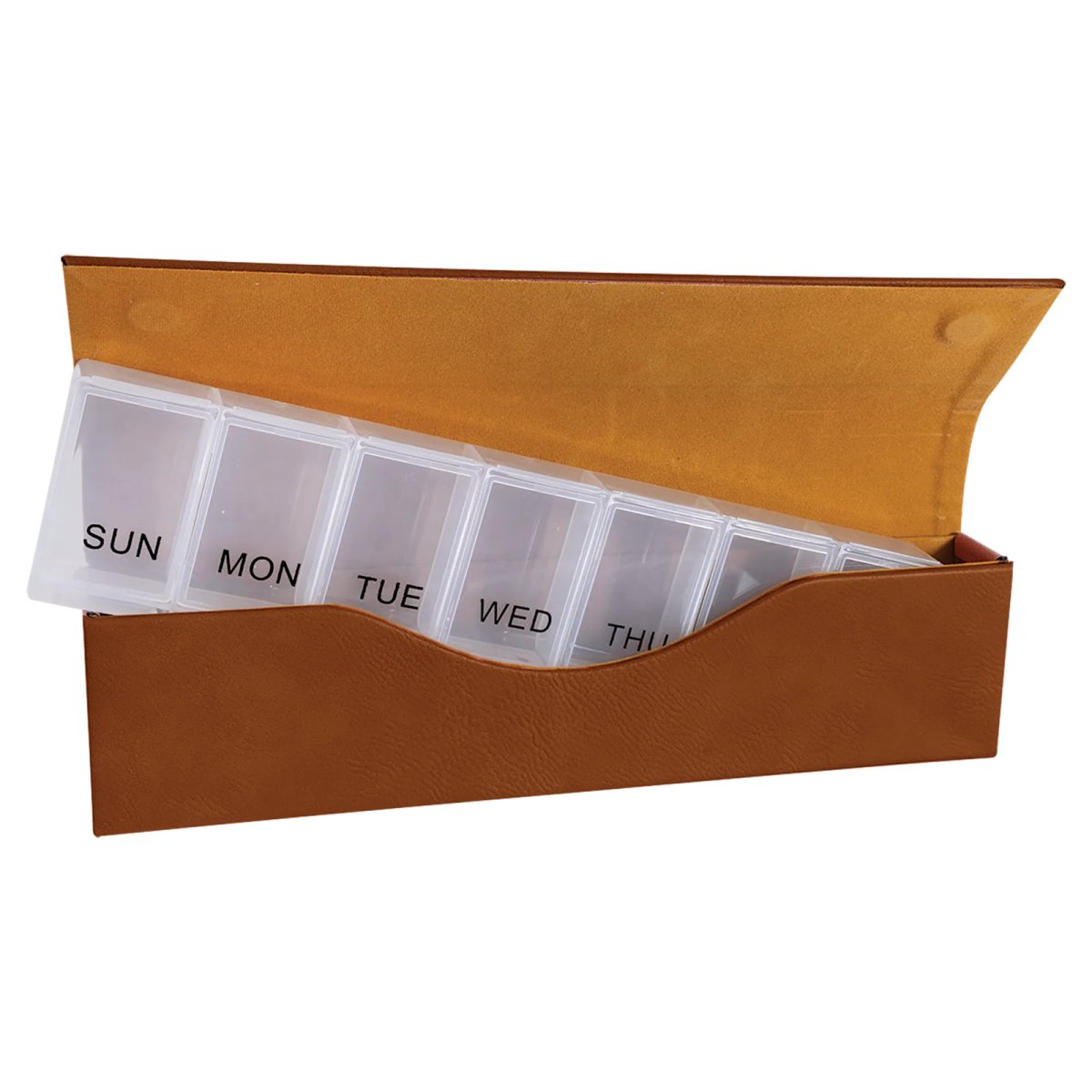 9 3/4" x 2 1/2" Rawhide Engraved Faux Leather Pill Box - Open view