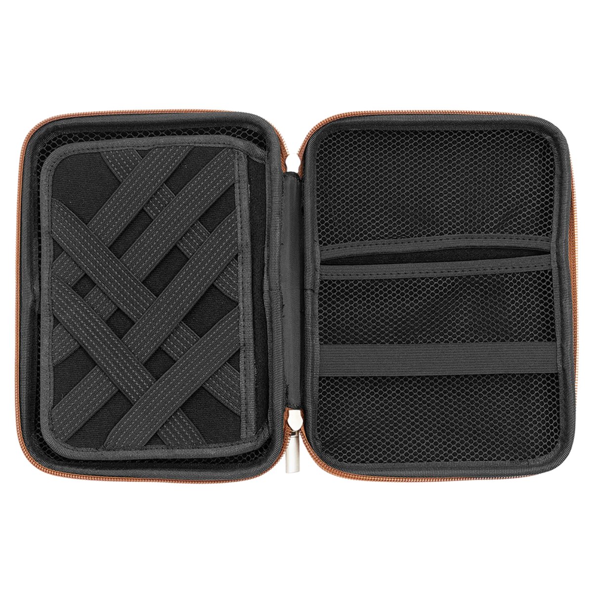 8 1/2" x 6" x 1 3/4" Rawhide Leatherette Cord Case - Open view