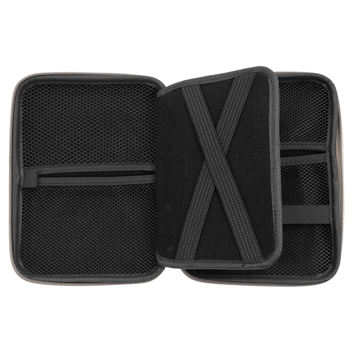 8 1/2" x 6" x 1 3/4" Gray Leatherette Cord Case - Open 2 view