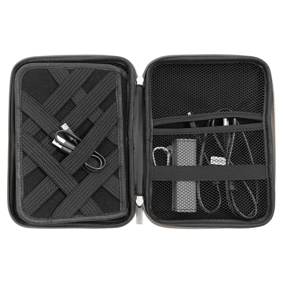 8 1/2" x 6" x 1 3/4" Gray Leatherette Cord Case - Open 4 view