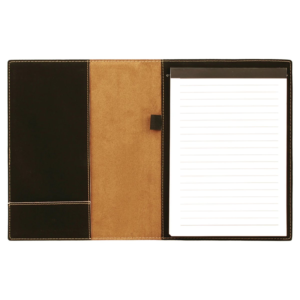 7" x 9" Black/Gold Engraved Faux Leather Small Portfolio with Notepad - Open view