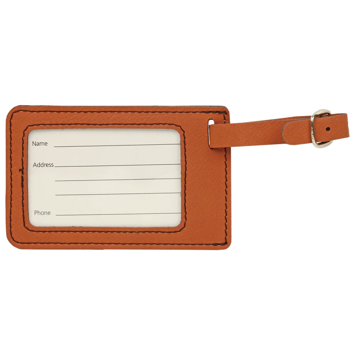 4 1/4" x 2 3/4" Rawhide Engraved Faux Leather Luggage Tag - Back view
