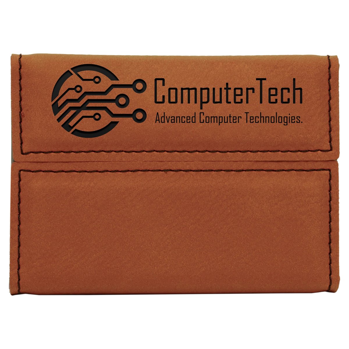 3 3/4" x 2 3/4" Rawhide Engraved Faux Leather Hard Business Card Holder - Back view