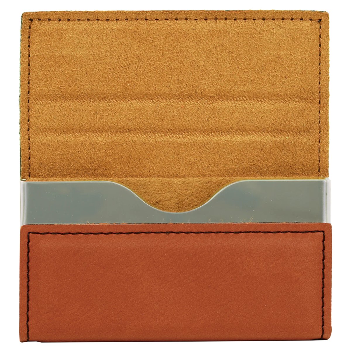 3 3/4" x 2 3/4" Rawhide Engraved Faux Leather Hard Business Card Holder - Open view