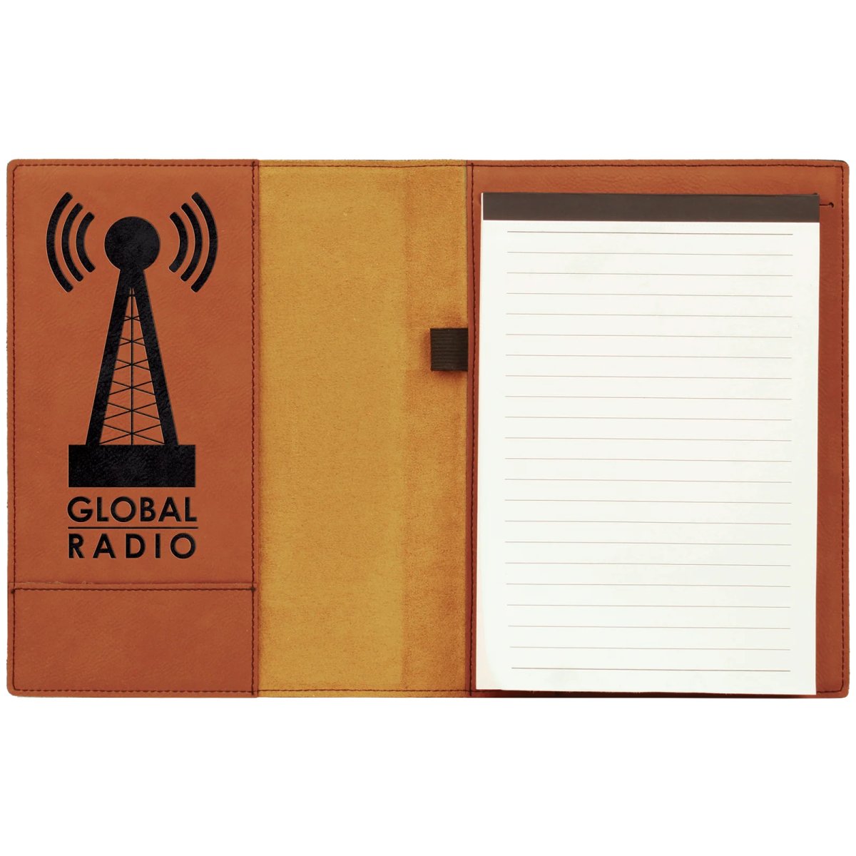 7" x 9" Rawhide Engraved Faux Leather Small Portfolio with Notepad - Open view